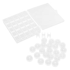 Imported 25 Slots Bobbins Spools Box with 25pcs Sewing Machine Bobbins Clear-15012647MG