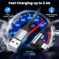 Verilux® 18W USB A to Lighting Fast Charging Cable, 480Mbps Data Synch