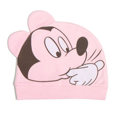 MOMISY 1 Piece Small Cartoon Design Baby Cotton Cap for Newborn Baby Boys and Girls of Age 0 to 6 Months (Mickey-Pink)