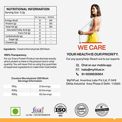 MyFitFuel Micronized Creatine Monohydrate (200 Mesh - Easily Absorbed by Body) | 400 gm, (Natural)