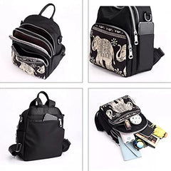 JUBLYN Ethnic Style Waterproof Oxford Backpack - Ladies Fashion Travel Canvas Large Capacity Nylon Student School Laptop Bag, Girls Printing Backpack (Human Black)