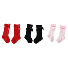 MOMISY Baby Girl's 3 Pairs of Baby Spring Winter And Autumn Combed Cotton Long Tube Knee-High Socks (RedBlackPink, 1-2Y)