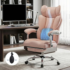 DROGO Emperium Office Chair for Work from Home 400LBS | Ergonomic Executive Boss Chair with PU Leather,High Back, Spacious Cushion Seat & Pumping Lumbar Support | Premium Metal Base & Footrest (White)