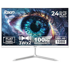 Foxin 24 Inch FHD Flat LED Monitor 1920x1080 Pixel Elite Series | Flat Panel, HDMI & VGA Port, 100Hz Refresh Rate, Frameless, Slim Bezel, Wall Mountable, 16.7 M Colors | 3 Years Warranty | White