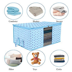 Kuber Industries Non-Woven Underbed Storage Bag|Clothes Storage Organizer|Blanket Cover With Clear Window|Zipper Closure&Handle Cloth Organizer|Plain White Border|Large|Pack Of 6|Royal Blue,32Cm,48Cm
