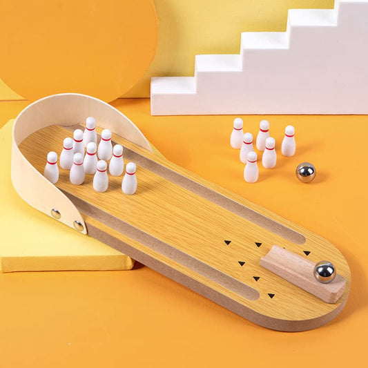 SYGA Children's Wooden Bowling Game Set, Wood Pins and Balls, Interactive Toy for Kids