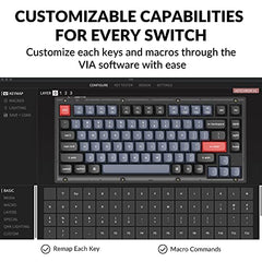 Keychron V1 Wired Mechanical Keyboard, 75% Layout, Frosted Black QMK/VIA Programmable, Hot-swappable K Pro Red Switch, Mac Windows Linux Compatible, Translucent, USB-C