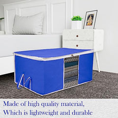 Kuber Industries Non-Woven Underbed Storage Bag|Clothes Storage Organizer|Blanket Cover With Clear Window|Zipper Closure&Handle Cloth Organizer|Plain White Border|Large|Pack Of 6|Royal Blue,32Cm,48Cm