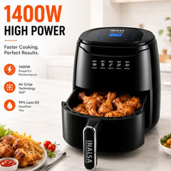 INALSA Air Fryer 4.2 ltr|1400 W with Air Crisp Technology|Temperature & Timer Control|8 Preset Menu & Digital Display|Air fry, Bake,Roast,Reheat,Dehydrate|Airfryer Recipe book(Tasty Fry Digital)