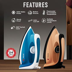 Intex Glidex Ease Dry Iron 1000W | Non-Stick Soleplate | Adjustable Temperature Control | Shock Proof Lightweight Dry Iron | Thermal Protection | Fast & Smooth Ironing for Home Use | 2 Year Warranty