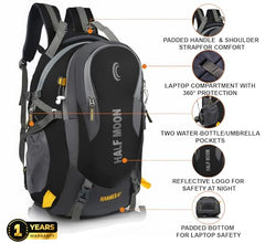 Half Moon 45L Hammer Waterproof Rucksack Bags for Man/Trekking Bags for Men | With 17.3" Laptop Compartment & Rain cover | For Trekking, Hiking, Travel Backpack for Men & Women (Navy Blue)