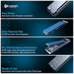 Cablet M.2 NVMe/NGFF SSD Enclosure USB 3.1 Gen2 10Gbps for 2242/2260/2280 M-Key/M+B Key PCIe SSD, Supports Dual Protocol NVMe and NGFF SSD, UASP Max 2TB, Aluminium Case