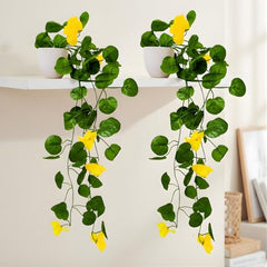 fancymart Artificial Flower Plant Home Décor with Small Size Pot | Pack of 2 | Plant Hanging for Home Decor | Office Decor (DESIGN-01)