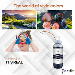 Needle GI 71 Compatible Refill Ink | Made in India | (CMYK 4x1 KG with EazyFill Cap) for Canon Pixma G1020 G2020 G3020 G2060 G3060 G1737 G2770 G3770 G4770 G1730 G2730 G3730 Printers