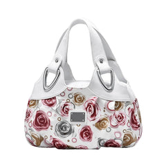 SYGA Women's Printed PU Leather Hobo Bag, Multiple Colors and Patterns, Crossbody Shoulder(WHITE ROSE FLOWER)