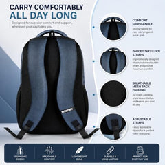 BIGBERRY Rodeo 2.0 Leatherite Faux Leather Laptop Backpack for Men & Women | Water Resistant 2 Compartment Casual Daypack | 15.6 Inch Laptop Bag for Office, College, Travel & Daily Use, Navy Blue