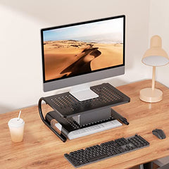 WALI Dual Monitor Stand for Desk, Desk Monitor Riser 3 Height Adjustable, Laptop Riser with Airflow Vents, Desk Organizer for Computer, Laptop, Printer, Notebook (STT003-2), 2 Pack, Black
