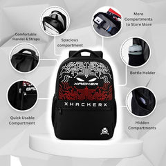 HACKER Laptop Backpack for Men & Women | Stylish Spider Printed Backpack | Durable School, College & Office Bag | Spacious Travel Backpack with Padded Laptop Compartment & Adjustable Straps