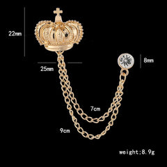 SYGA Men's & Women Suit Shirt Stud Lapel Pin Chain Tassel Brooch Pin with Crystal Chain(New Golden Crown)