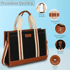 Womanix Canvas Laptop Tote Bag,14 inch Laptop Bag, Black Shoulder Bag, Casual Briefcase, Tote Bag For Women, Travel, Office, College