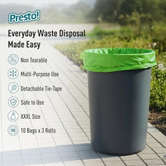Amazon Brand - Presto! Garbage Bags | XXXL | 30 Count | 10 Bags x 3 Rolls | 42 x 48 In | For Dry & Wet Waste | Black