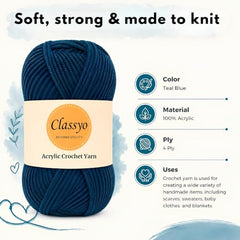 Classyo Acrylic Yarn for Crocheting (100gms x 1 Ball, 4ply) | Soft Wool Crochet Thread | Acrylic Hand Knitting Yarn | Wool for Crochet | For Sweater, Scarf, Hat, Baby Clothes, Purse, Gift Bags and DIY Crafts (Butter, Pack of 1)