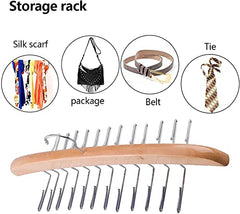 MOMISY Tie Belt Clothes Wooden Hanger with 24 Hooks Adjustable Belt Closet Hangers Tie Storage Racks Wood Multipurpose Wardrobe Organizers for Men Women Tie Scarf Messenger Bag