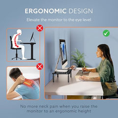 AGARO Monitor Stand for Desk, Laptop Stand & PC Riser, 3-Level Height Adjustable, Compatible with 24”, 27”, 29” & 32” Monitors, Laptop, CPU, Printer, Heavy-Duty Steel with Anti-Skid Pads, Black