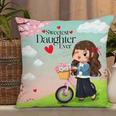 Gift for Daughter Birthday Special Birthday for Daughter Printed Cushion(12 inch X 12 inch with Filler with Keychian) Girls Pillow Daughters Day for Daughter and Girls AT-7