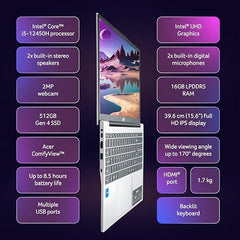 acer Aspire Lite, 12th gen, Intel Core i5-12450H Processor, 16 GB, 512GB, 15.6"/39.62 cm, Windows 11 Home, MSO, Pure Silver, 1.70 kg, AL15-52H, Backlit Keyboard