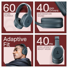boAt Rockerz 412, 60H Battery, 40Mm Drivers, 40Ms Low Latency, ENx Tech, Stream Ad Free Music via App Support, Bluetooth Headphones, Wireless Over Ear Headphone with Mic (Active Black)