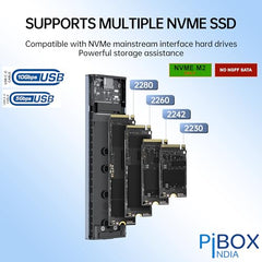 PiBOX India NVME M2 Enclosure Fan, SSD Enclosure - USB 3.2 10Gbps, Tool-Free M.2 NVMe Case, PCI-E NVMe Reader, USB-C, Supports M & B&M Keys, 2230/2242