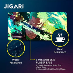 JIGARI Extended Anime Large Mouse Pad (11 x 23 Inch) | Gaming Mousepad for Laptop, Desktop & Keyboard | Smooth Surface | Anti-Slip Rubber Base (Zoro - Sword Master - One Piece (P08))