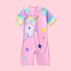 SYGA Children's Swimsuits for Girls Pink Crown Unicorn-XL Size Perfect for Kids Age 7-8 Years Old (Pink)