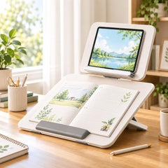 Sunchhaya Acrylic Book Stand for Reading – Clear Adjustable Book Holder with 360° Rotating Base, Foldable Reading Stand for Desk, Cookbook, Tablet & Laptop Stand, Height & Angle Adjustable (R22H)