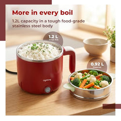 Lifelong Multipurpose Kettle | Multi Cooker Electric Kettle with Egg Tray, 1.2L Stainless Steel Body, Auto Cut Off, 300W Slow Heat & 650W Quick Boil | Boil Rice, Steam & Cook Vegetables, Eggs & Momos
