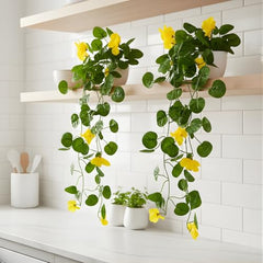 fancymart Artificial Flower Plant Home Décor with Small Size Pot | Pack of 2 | Plant Hanging for Home Decor | Office Decor (DESIGN-01)