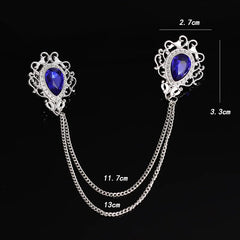 SYGA Men's & Women Suit Shirt Stud Lapel Pin Chain Tassel Brooch Pin with Crystal Chain(Blue Diamond)