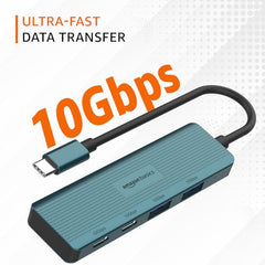Amazon Basics Pro Series 6-in-1 USB HUB, USB-C PD 3, HDMI (4k@60Hz), USB 3.0-5 GBPS Data Transfer Speed, Aux 3.5, Docking Station with Instant Screen- On/Off and One-Click Mute Button (Turquoise)