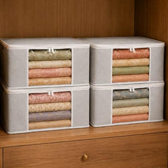 Homestrap set of 6 Foldable Saree Covers/Clothes Storage Bag/Wardrobe Organizer With Transparent Window And Zip For Lehenga, Suit, Dress,& Accessories (Grey)(Featured on Shark Tank), Polypropylene