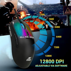 Ant Esports Virtus100 Wired RGB Gaming Mouse | Light Weight |6D Durable Buttons | High Performance Up to 12800 DPI 1000Hz Polling Rate | AI Sensor | 20M Click | Software Support Esports Mouse_ White