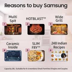 Samsung 28L Multi Spit, Convection Microwave Oven (MC28A6035QS/TL, Silver, Various Cooking Modes, Eco Mode, Hotblast, Crusty Plate, Wire Rack, Slim Fry, Ceramic Enamel Cavity with 10 year warranty)
