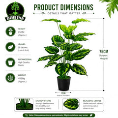 GARDEN GYANI Artificial Areca Palm Plant with Black Pot – 145 cm Tall Faux Tropical Decorative Plant with 35 Leaves for Home, Office & Living Room Décor