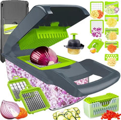 Vegetable Chopper 16 in 1 with Container, Veggie Chopper Food Chopper and Dicer, Onion Chopper Vegetable Cutter with 8 Stainless Steel Blades, Easy Meal Prep Kitchen Tool, Green