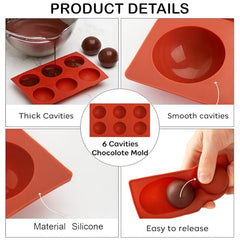 MOMISY Silicone Semi Sphere Mould, 6-Cavity Half Ball Baking Tray for Chocolate Bombs, Dome Cakes, Jelly, Soap, and Desserts – Oven & Freezer Safe