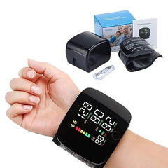 JEJDA Automatic Digital Wrist Blood Pressure monitor with Large LCD Screen, Pulse & Heart Rate Tracking, Adjustable Comfortable Cuff for Easy Home Monitoring