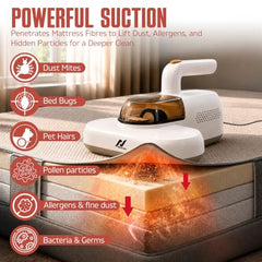 NexLev Mattress, Sofa & Carpet Vacuum Cleaner|For Dust Mites, Allergens & Pet Hair|4 Step Cleansing with Double Beat, UV Light, Dehumidification & Vacuum|HEPA captures 99.99% Dust|MR-01| 600 W| Beige
