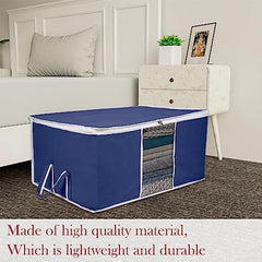 Kuber Industries Non-Woven Underbed Storage Bag|Clothes Storage Organizer|Blanket Cover With Clear Window|Zipper Closure&Handle Cloth Organizer|Plain White Border|Large|Pack Of 6|Royal Blue,32Cm,48Cm