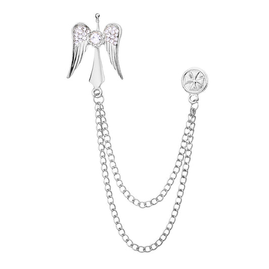 SYGA Men's & Women Suit Shirt Stud Lapel Pin Chain Tassel Brooch Pin with Angel design,Crystal Chain(Silver)