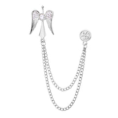 SYGA Men's & Women Suit Shirt Stud Lapel Pin Chain Tassel Brooch Pin with Angel design,Crystal Chain(Silver)